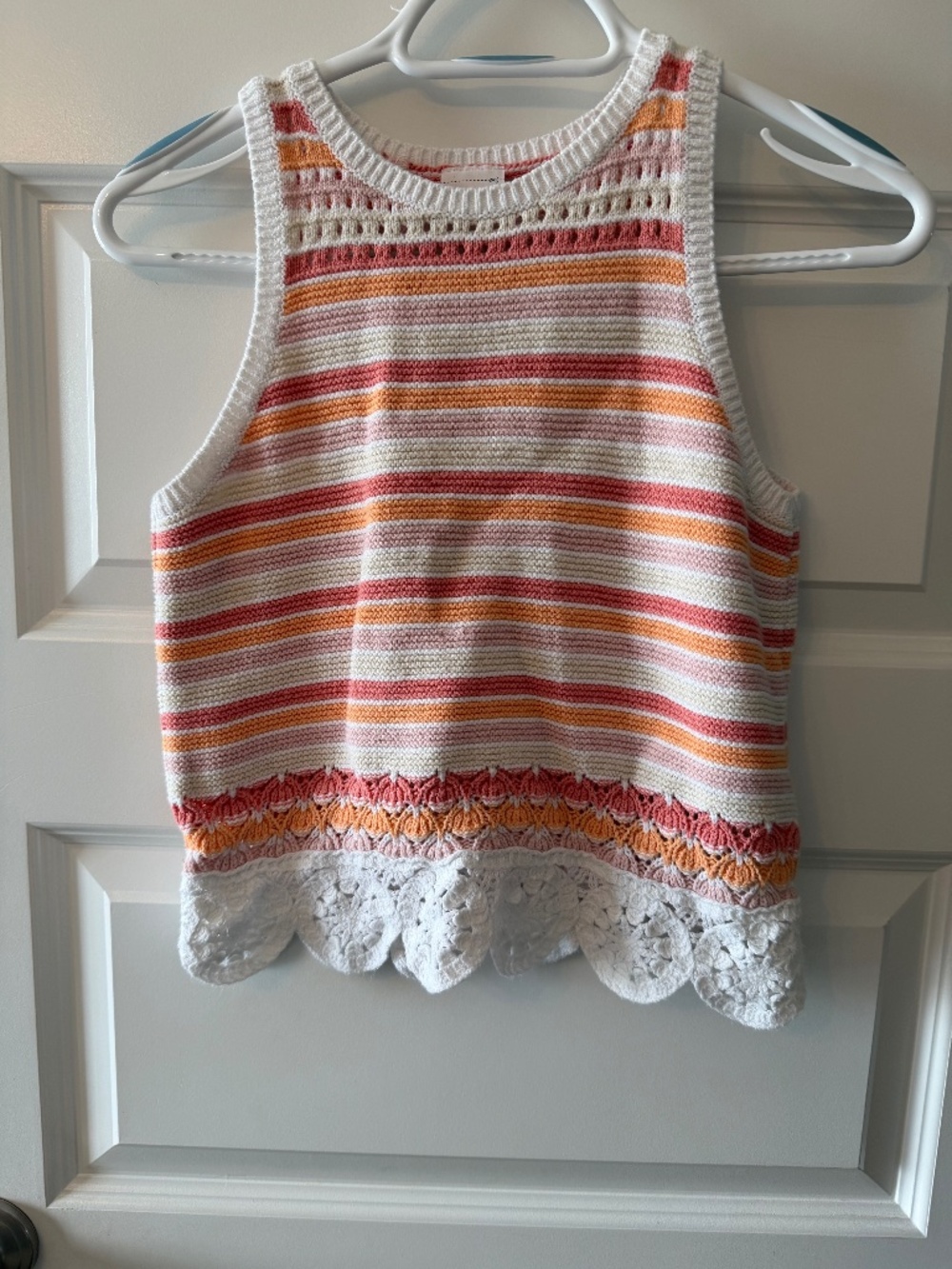 Abercrombie Kids White Knit Tank with Pink & Orange Stripes